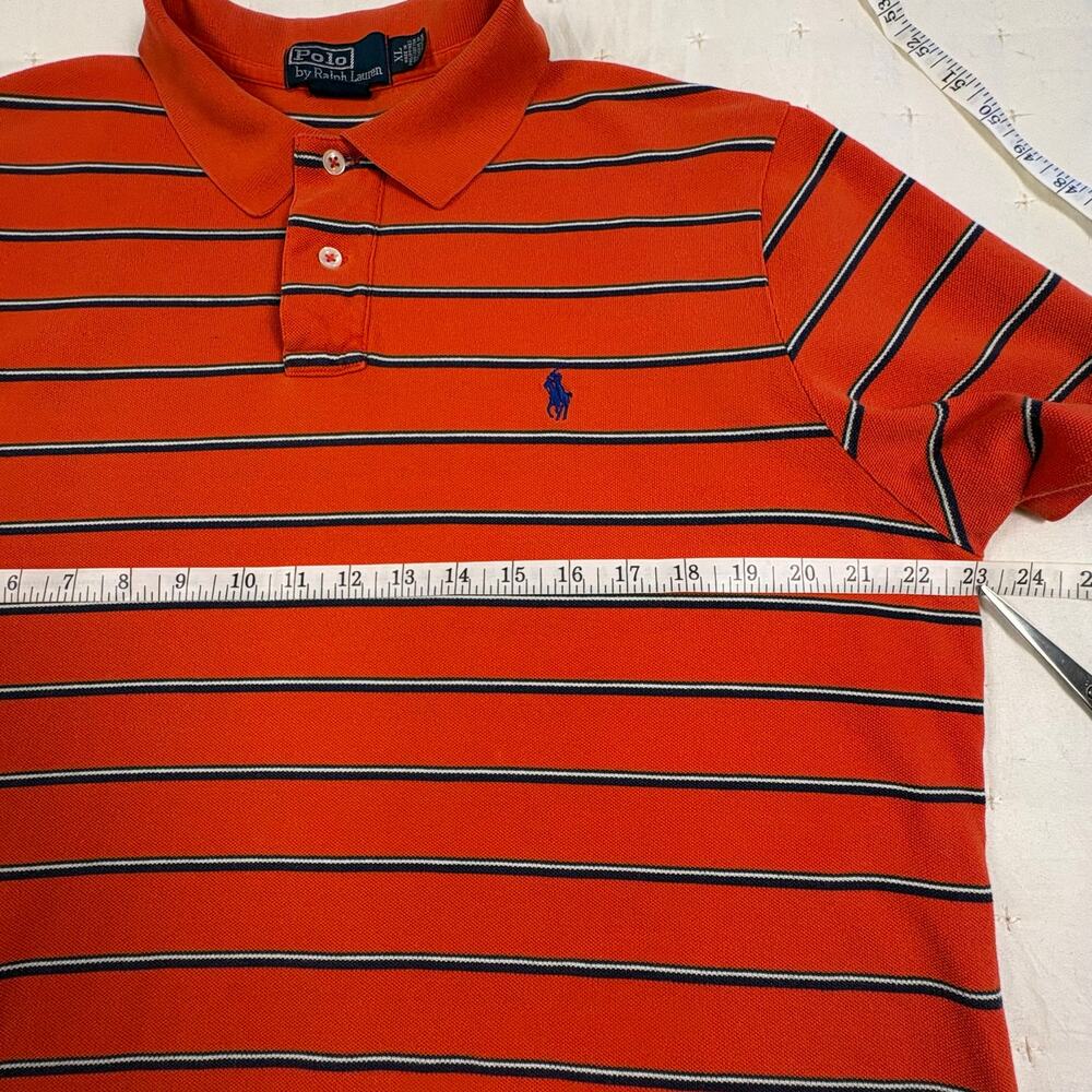 Polo Ralph Lauren Custom Fit Pique Polo Shirt Men's XL Orange Striped Preppy - Picture 8 of 9